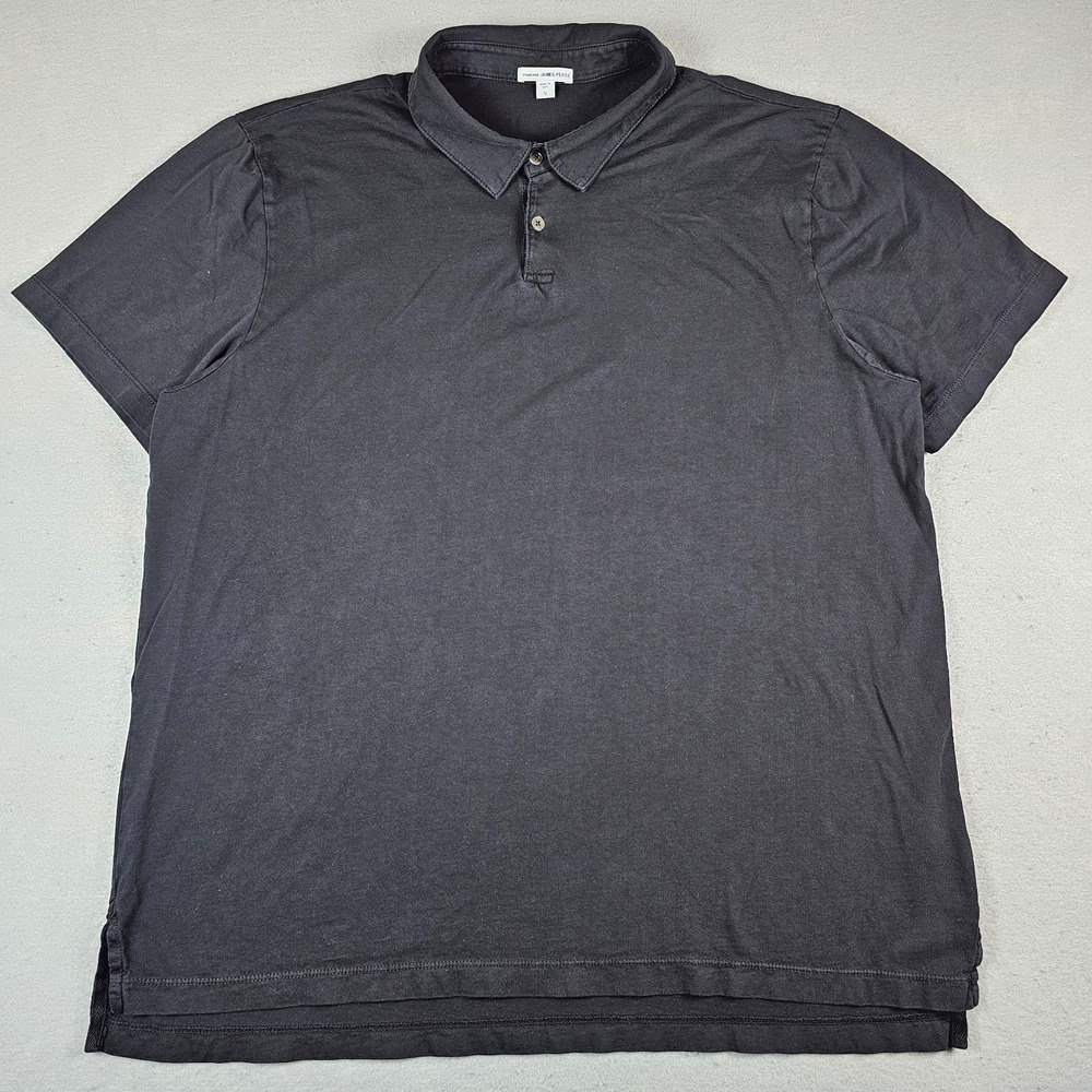 James Perse Sueded Jersey Polo Shirt Mens 5 XXL Black Short Sleeve Quiet Luxury